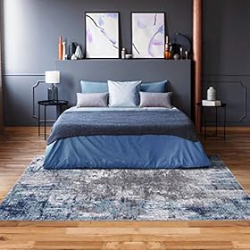 LUXE WEAVERS Rug 7680 Abstract Modern Area Rug, Stain Resistant, Machine-Made, Dark Blue, Light Blue / 5' x 7' 51s%2BpWDF%2BEL