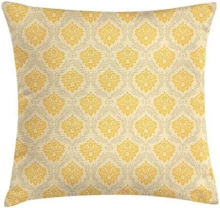 Oriental Throw Pillow Cushion Cover, Vintage Style Damask Pattern with on Old Fashioned Royal Background, Decorative Square Accent Pillow Case, 18 X 18 Inches, Pale Orange and Beige