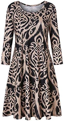 Luranee Womens Casual 3/4 Sleeve Knee Length Crew Neck Tunic Dress with Pockets
