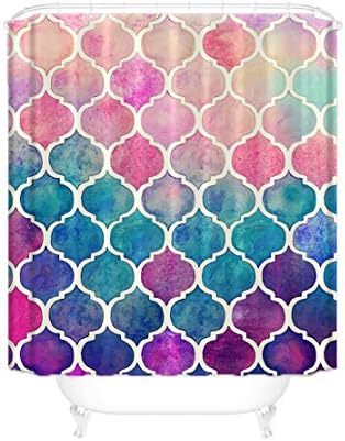 Blue Green Quatrefoil Waterproof Mold Shower Shower Cylinder - Odorless, Chlorine Free - 66" X 72"