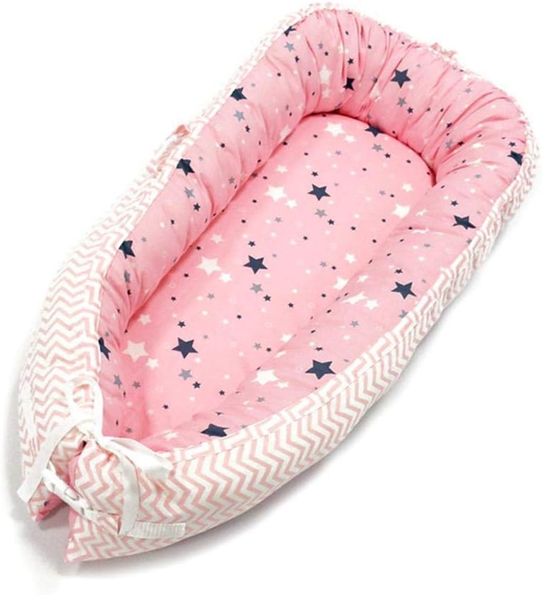 Detachable Double-Sided Newborn Lounger, Puzzlos Portable Soft Breathable Baby Snuggle Nest, Removable Cover Baby Bionic Bed for Infants Toddlers - 100% Cotton & Suede Crib Mattress for Bedroom Travel