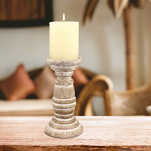 Stonebriar Decorative Worn White Wooden Pillar Candle Holder, Coastal