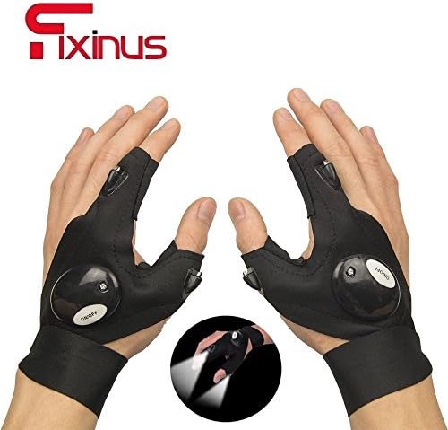 Fixinus Anti-Slip Outdoor Fishing Gloves Magic Strap Fingerless Glove with LED Flashlight for Light Repairing Camping Hiking Cycling Biking Rescue Tools (Left &amp; Right Hand)