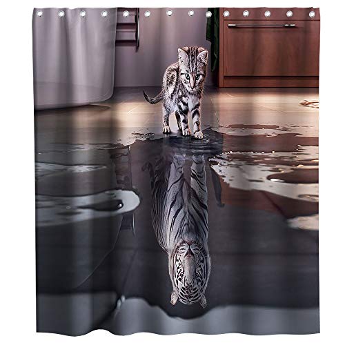 Cat Tiger Funny Shadow Shower Curtain Wackydecor