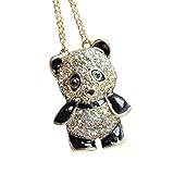 Acxico Lovely Panda Crystal Diamond Inlay Metal Pendant Necklace