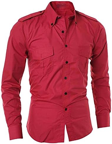 Eault Slim Mens Simple Button Down Solid Color Silm Fit Men fashions RedUS X-Small-(China Medium) Comfortable