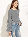 SheIn Women's Striped Layered Bell Sleeve Ruffle Blouse - Grey Large