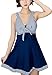 MiYang Women's One Piece High Waist Padded Swim Dress, Navy Stripe, Tag Size 3XL=L (US 12-14)