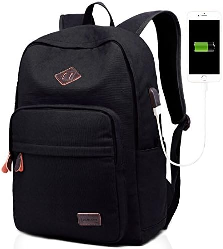 Laptop Backpack For Men &amp; Women With USB Charging Port Vintage Canvas Shoulder Backpack Rucksack Bag Computer Bag Travel Bag Business Bag College Bag Book Bag Weekend Bag Stylish Bag (Black)