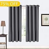 Balichun 2 Panels Thermal Insulated Solid Grommets 52-Inch-by-63-Inch Blackout Curtain, Grey