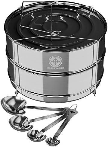 Simplify daily cooking with Blissware stackable stainless steel insert accessory - Fits 5, 6, 8 Instant Pots - Safe &amp; built-to-last - Measuring spoons gift set Included!