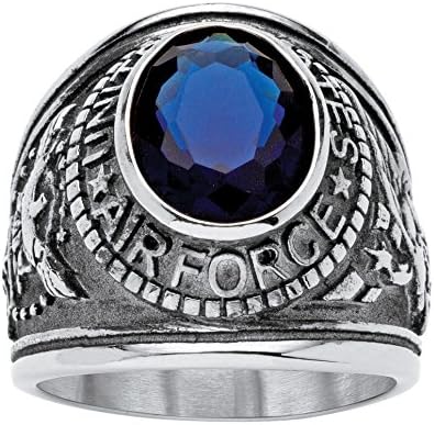 Oval Simulated Blue Sapphire Air Force Ring in Stainless Steel