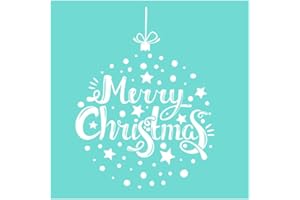 YeulionCraft Self-Adhesive Silk Screen Printing Stencil, Christmas Style Reusable Sign Stencils for Painting on Wood DIY Decoration, Ball+Merry Christmas 5.9''×5.9''