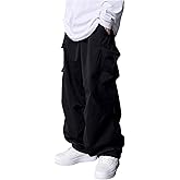 RoseSeek Boy's Wide Leg Cargo Pants Drawstring Waist Baggy Track Pants Trousers Streetwear