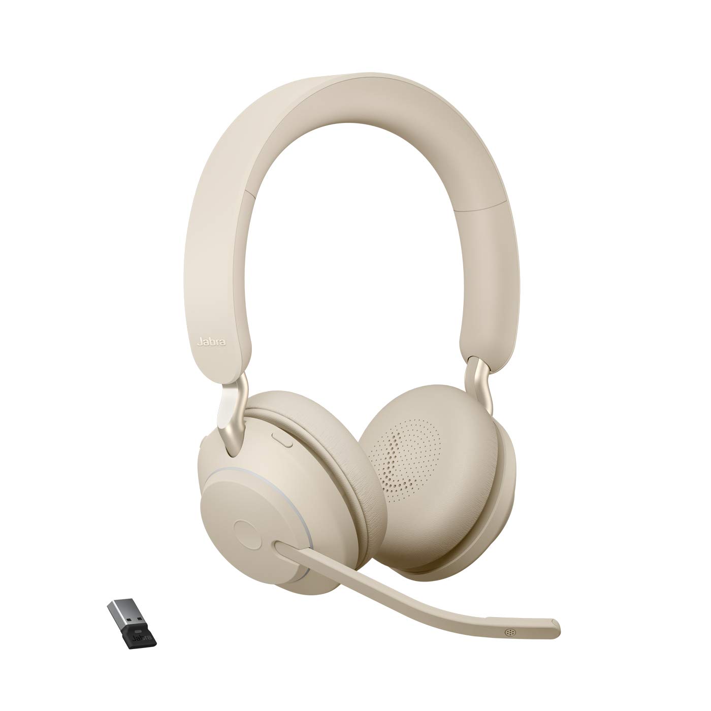 Jabra Evolve2 65 Wireless PC Headset – Noise Cancelling UC Certified Stereo Headphones With Long-Lasting Battery – USB-A Bluetooth Adapter – Beige