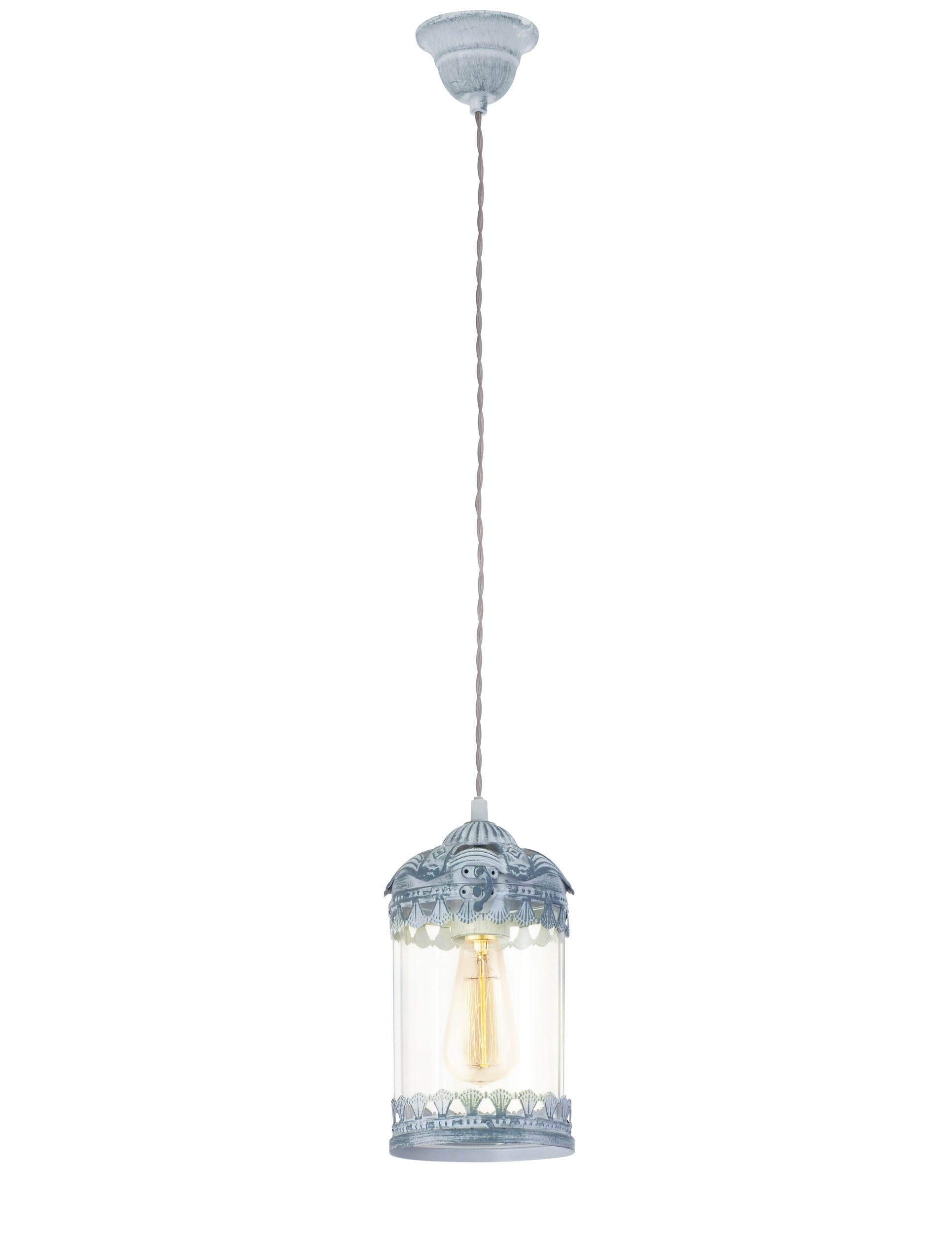 Eglo Pendant Lighting Langham, Lantern-Style Ceiling Light Fitting, Vintage Hanging lamp for Dining and Living Room Made of Metal in Grey-Blue, E27 Socket