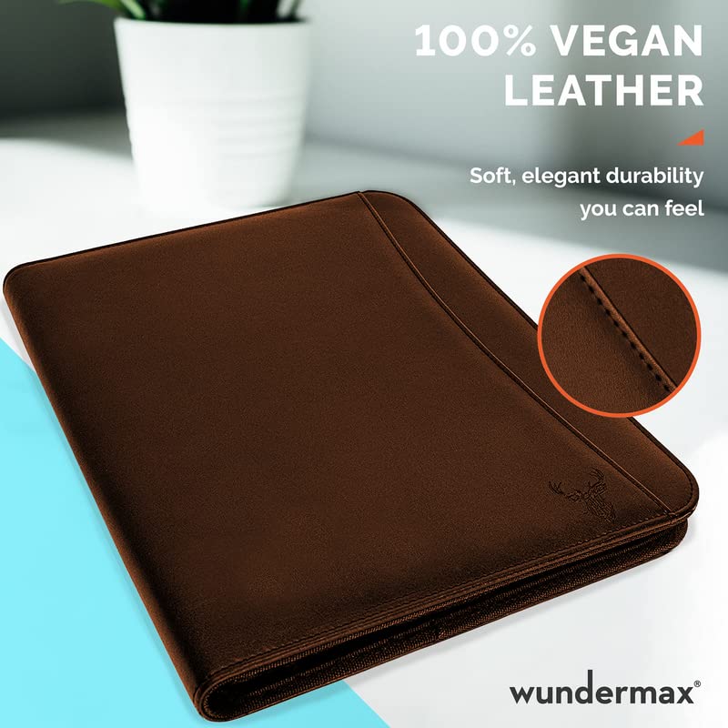Wundermax Vegan PU Leather Portfolio with Zipper Business Notebook