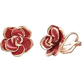 Yoursfs Rose Flower Clip on Earrings for Women 18K Gold Plated Dainty Non Pierced Ears Jewelry Gifts for Valentine's Day