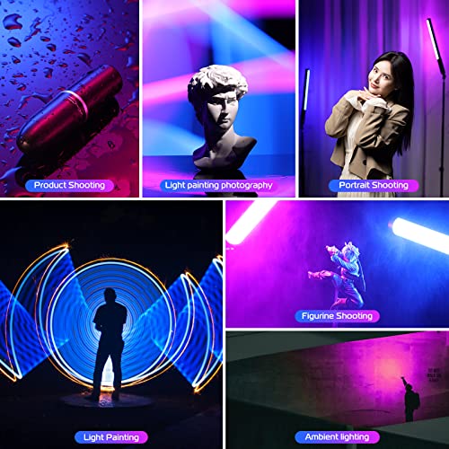 ULANZI VL119 Handheld Light Wand, 360° RGB LED Video Light for Photography, 2600mAh Rechargeable Tube Light for Video Shooting, 2500-9000K Dimmable Camera Light with LCD