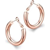 wowshow Gold Hoop Earrings for Women Chunky Hoops 14K Gold Plated Thick Hollow Tube Lightweight Earrings for Mother Birthday Gifts 20/25/30/40/50MM