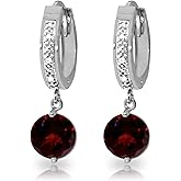 14k White Gold Hoop Earrings with Diamonds and Garnet