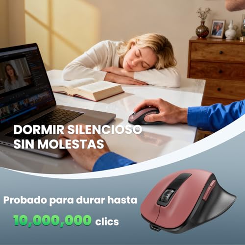TECKNET Wireless Ergonomic Mouse, Rechargeable Bluetooth Mouse with 3 Devices (BT 5.0/3.0+2.4G), 4800DPI Silent Mouse with Thumb Rest for Laptop, Mac and PC, Red