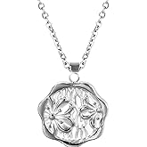 Jude Jewelers Stainless Steel Round Shaped Hammered Flower Style Wedding Statement Pendant Necklace