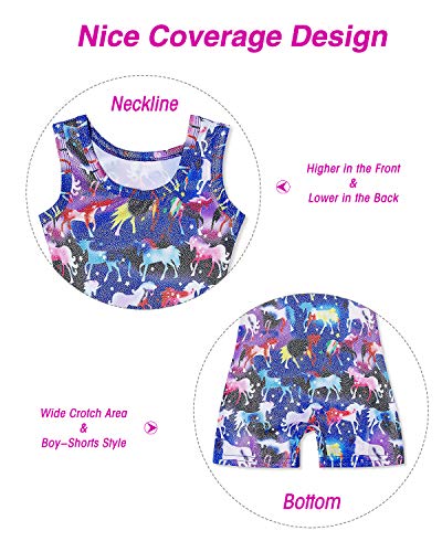 Kids4ever Leotards for Girls Gymnastics Unicorn Toddler Unitard Sparkly Biketards with Shorts 4T 5 T