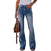 Koinshha Womens High Waisted Jeans Flare Stretch Boyfriend Casual Bootcut Denim Pants Blue