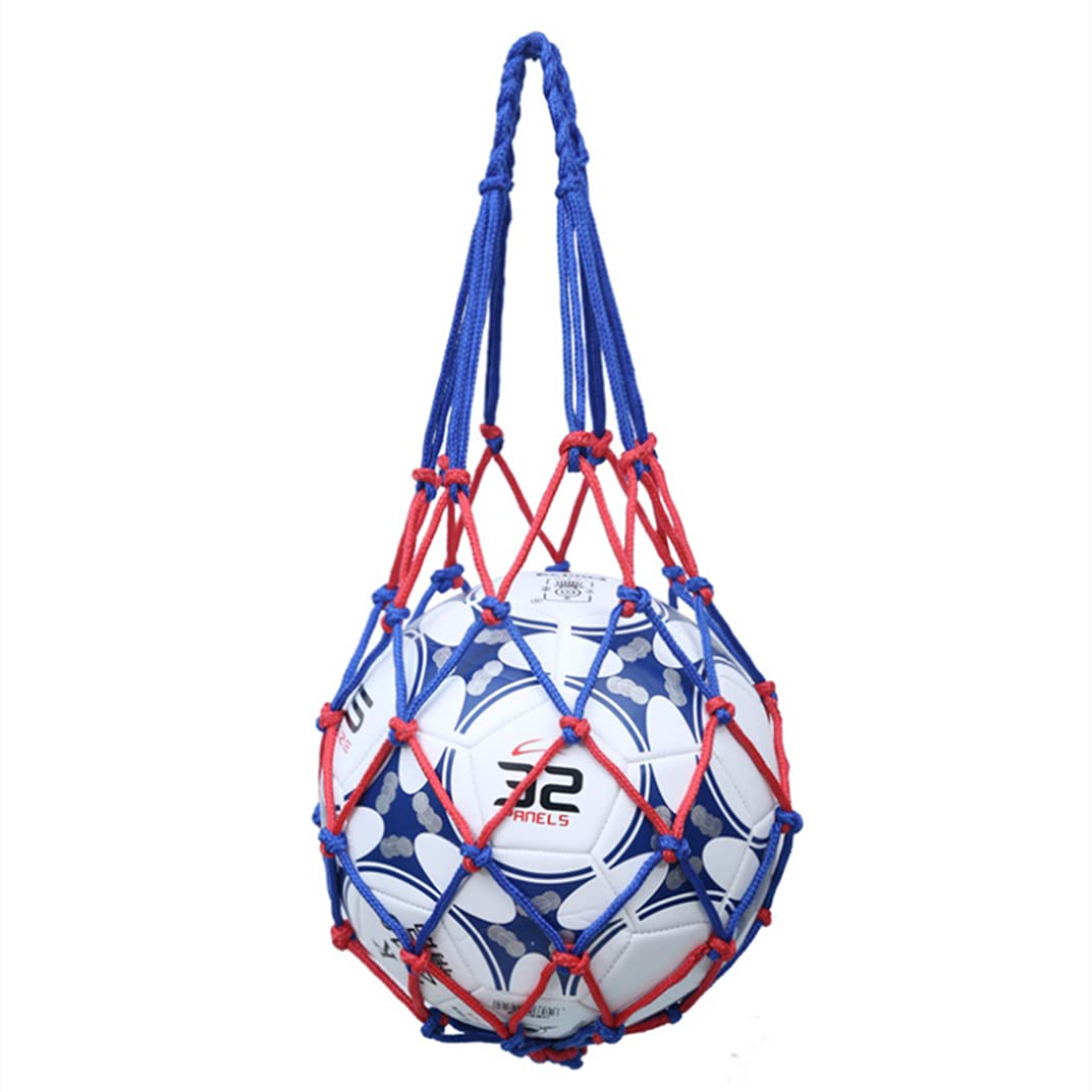 VOANZO 5 Pcs Hand-Woven Mesh bag Portable Football Net Bag, Basketball Bag, Rugby Ball bag, Volleyball Net Bag, Suitable for Beach Volleyball Football Basketball (Red and Blue Intersect)
