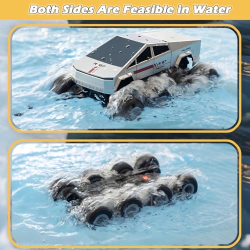 Amphibious Remote Control Car, 8WD 2.4GHz 1:18 Electric Vehicle Toy Off-Road Monster Truck with 2 Batteries, Waterproof Omni-Direction High-Speed Pickup All Terrain RC Jeep Gift for Boy Girl Age 8+