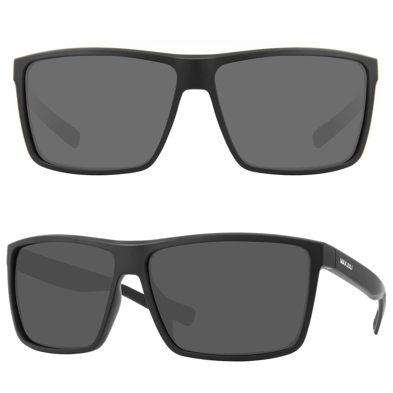 MAXJULI Gafas de sol polarizadas grandes para hombres y mujeres con cabezas grandes Protección UV 400 (ajuste talla M/L) Negro/Gris