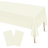Mulbozy 2 Pcs Ivory Plastic Tablecloth for Rectangle Table, 54 × 108 inches Disposable Ivory Party Table Covers for Birthday, Anniversary, Wedding, Fine Dining, Graduation Party Decoration
