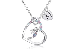 BAOWING Mermaid Gifts for Girls Mermaid Initial Heart Necklace Rainbow Mermaid Jewelry Gifts for Daughter Granddaughter Niece Teen Girl