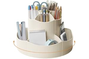 360° Rotating Pencil Holder, Desk Stationary Organizer Makeup Brush Holder with 11 Compartments, Desktop Pencil Cup Pot for O