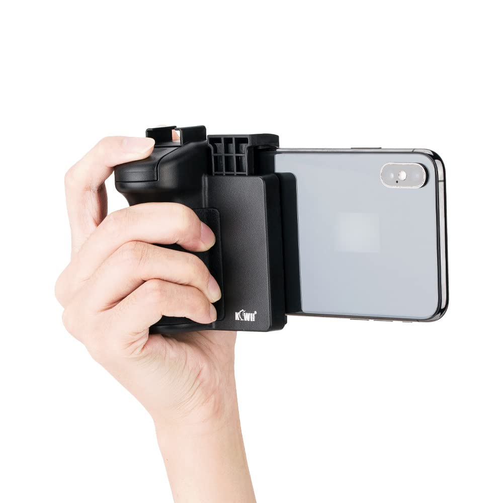KIWIFOTOS Smart Phone Handgirp with Wireless Remote Control & Smartphone Tripod Mount Holder - Cell Phone Tripod Adapter Clamp - Selfie Stick Monopod Tripod Mount for iPhone Android Smartphones