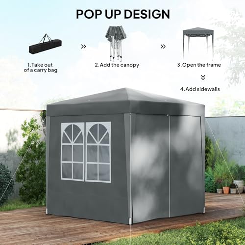 Outsunny 6.6'x6.6' Pop Up Canopy Tent with Sidewalls, Instant Sun Shelter Camping Gazebo with Carry Bag, for Outdoor, Garden, Patio, Grey