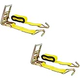 Mytee Products (2 Pack) Ratchet Tie-Down Straps with Wire Hook, 3" x 30' Yellow Ratchet Strap | 15,000 Lbs Breaking Strength | Heavy Duty TieDown Ratchet Straps for Flatbed, Truck, Trailers Pickup