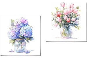 bleihum 2 Pack Flower Paint by Number for Kids with Wooden Frame-Flowers Paint by Numbers for Kids Ages 4-8-12,Floral Kids Paint by Numbers for Home Wall Decor(8X8inch)