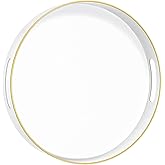 MAONAME White Decorative Tray for Coffee Table, Modern Round Serving Tray with Handles, 13" Plastic Tea Trays for Ottoman, Bathroom Decor