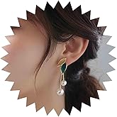 Vacaonio Bohemia Gold Pearl Dangle Earrings Leaf Pearl Tassel Drop Earrings Green Enamel Leaf Stud Earrings Double Leaf Earrings Jewelry for Women