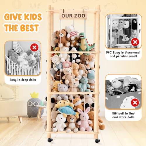Stuffed Animal Zoo Organizer with Wheels – Extra Large Plush Storage Cage, Stuffed Animal Holder & Stuffed Animal Storage for Kids’ Bedroom and Playroom