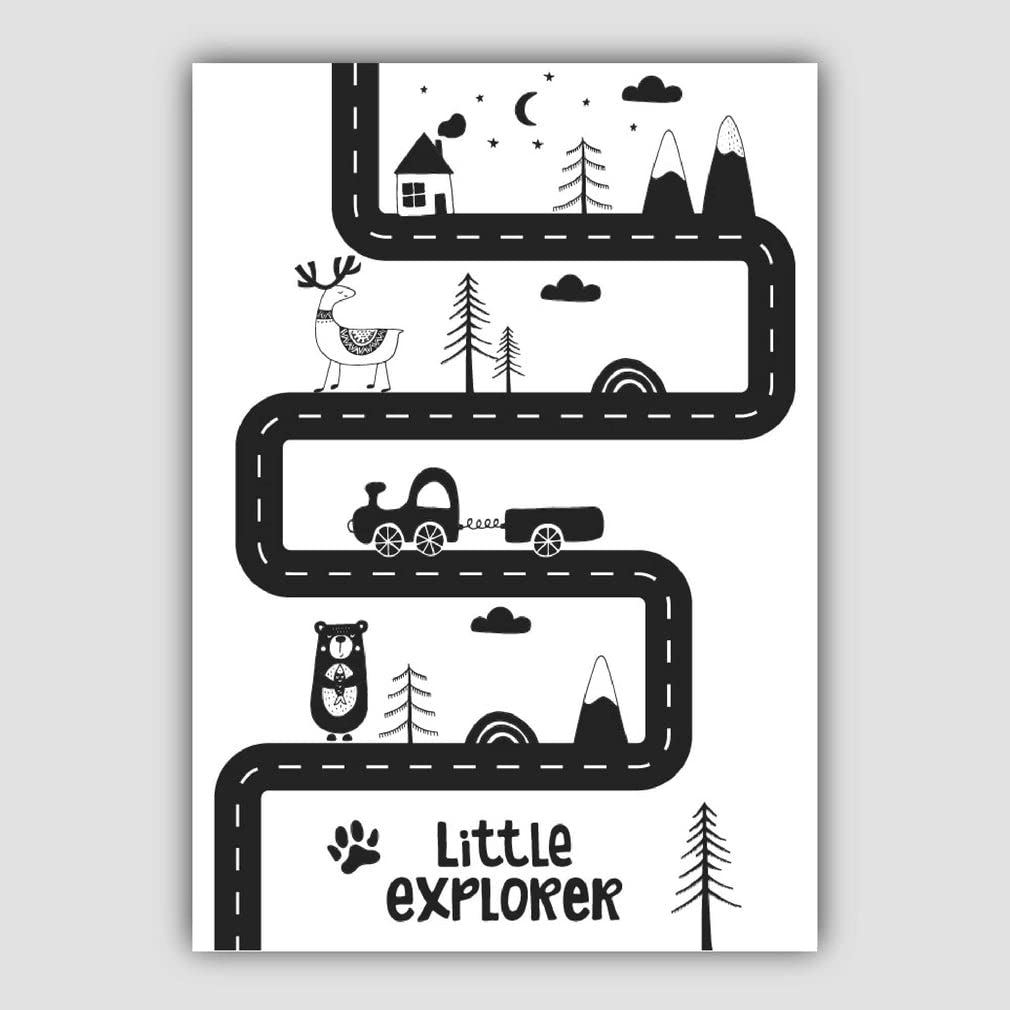 Artze Wall Art Little Explorer Black and White Scandinavian Nursery Poster, 21 cm Width x 30 cm Height