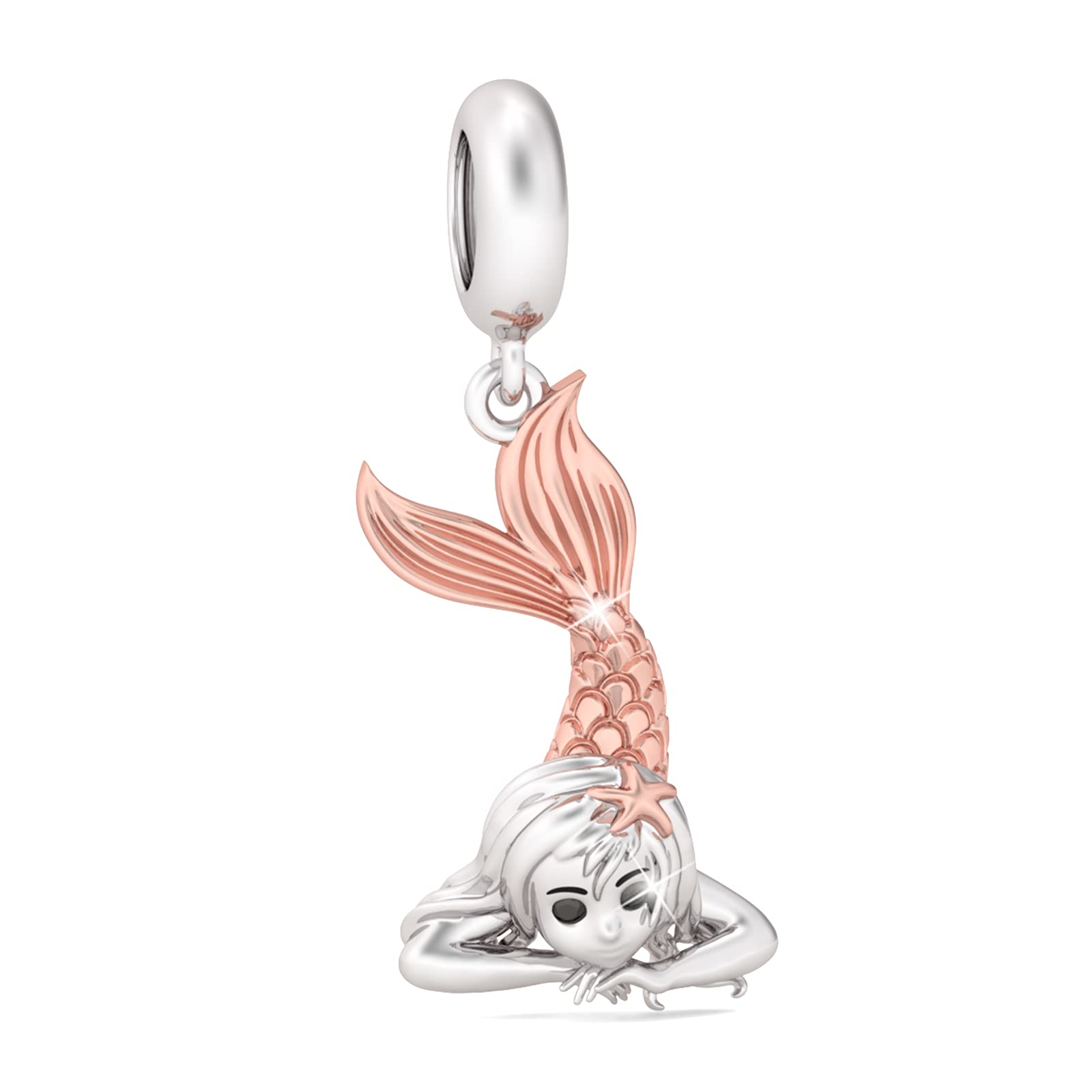 GNOCE "Mermaid Girl" Charm Pendants 925 Sterling Silver Rose Gold Charms for Women Fit All Bracelets Gift for Her — image 1
