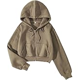 LOFAAC Women Fleece Full Zip Up Cropped Hoodie Sweatshirt 90s Long Sleeve Drawstring Hooded Crop Jacket Top with Pockets