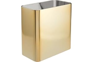 mDesign Small Metal 2.4 Gallon Trash Can Wastebasket Garbage Bin for Bathroom - Mini Slim Rubbish Waste Bin for Master or Guest Bath, Bedroom, Garage, Laundry Room, or Playroom, Soft Brass, Pack of 1