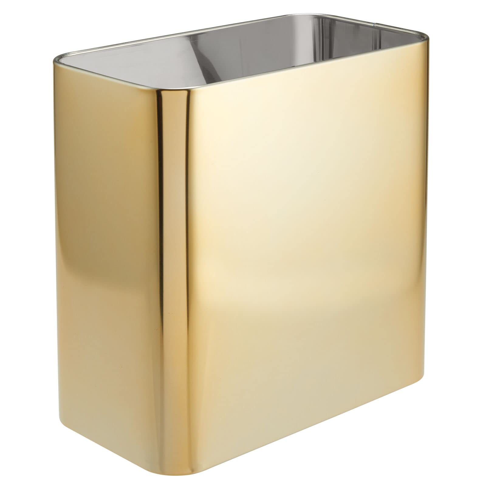 mDesign Metal Wastepaper Bin — Compact Rectangular Bathroom Bin — Rubbish Basket for Home and Office — Gold