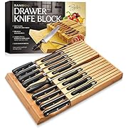 Signature living Knife Drawer Organizer Insert for 16 Knives and Knife Sharpener (17” x 11.5” x 2”) In-Drawer Knife Block without Knives, Easy and Safe Storage - Durable Natural Bamboo