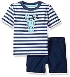 Nautica Baby Boys' Graphic Tee with Pull on Short Set, Blue Ink, 6/9 Months