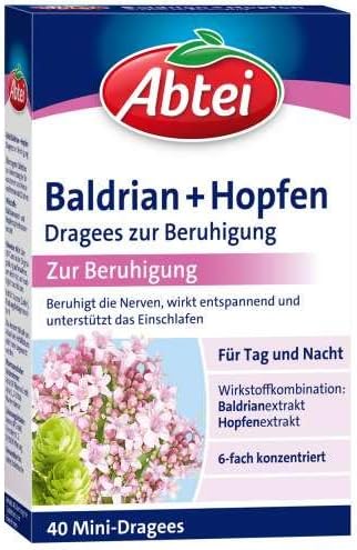 Abtei Baldrian + Hopfen (Valerian + hop) Pills for Day and Night 40 Pills Made in Germany